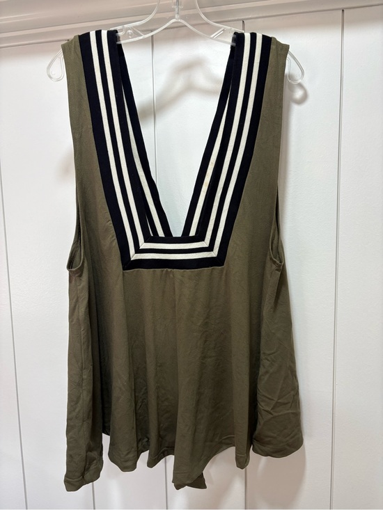 Free People Pants - Free People Olive Green Sleeveless Romper with Black & White V-Trim size small